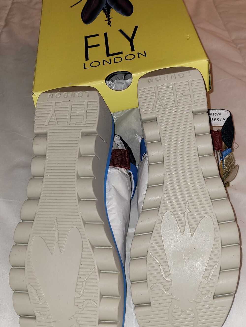 Fly London Blue, Red, Yellow & Silver Platform Wedge Sandal - Picture 9 of 9